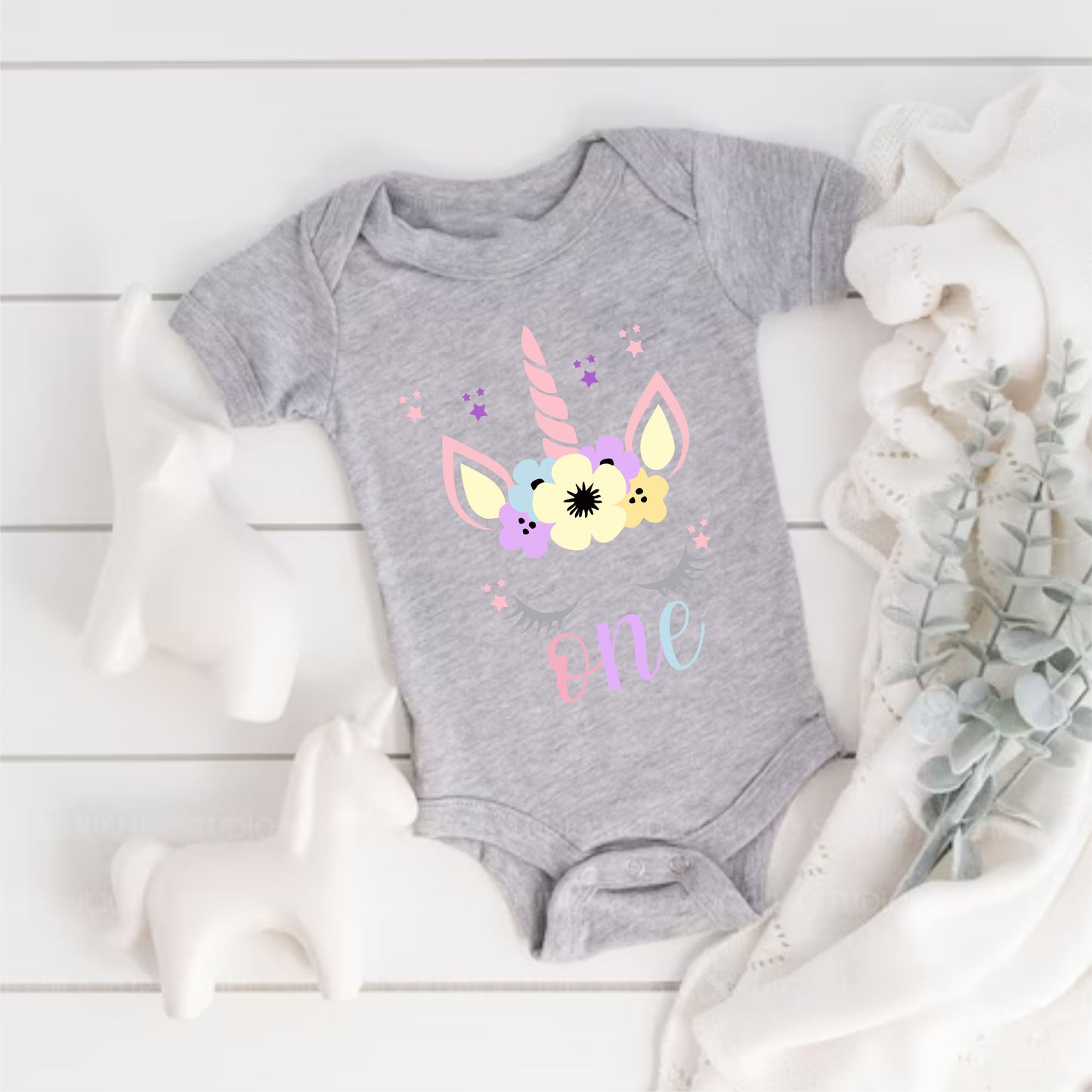 Body Mameluco niña primer cumpleaños unicornio