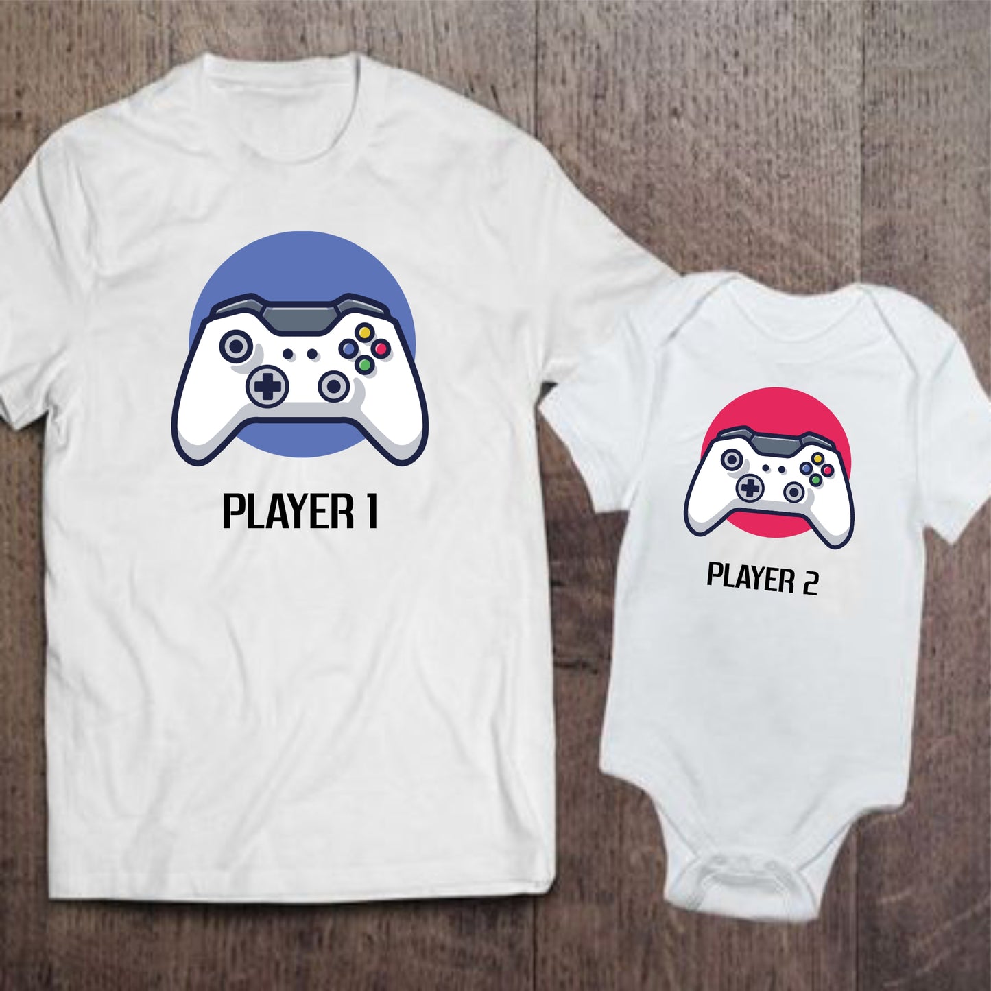 Camisetas Papá e hija . Player 1, Player 2