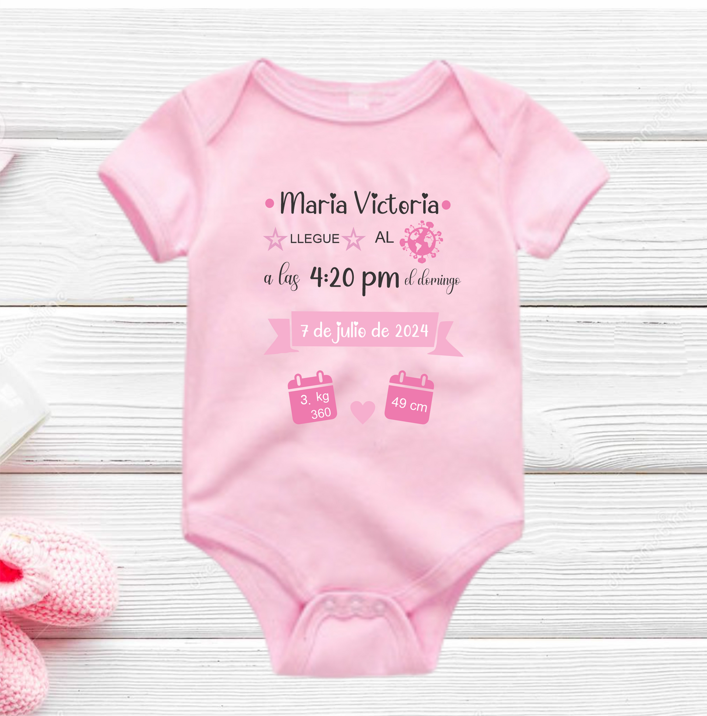 Body Mameluco bebe datos de nacimiento personalizado