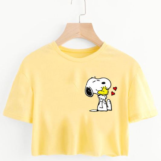 Camiseta corta para mujer snoopy amarilla