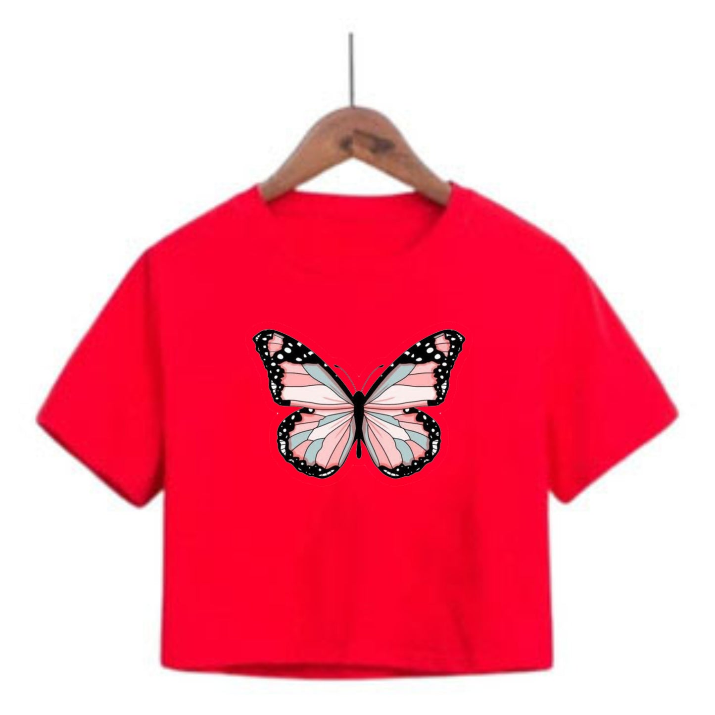 Camiseta corta para mujer mariposa Roja