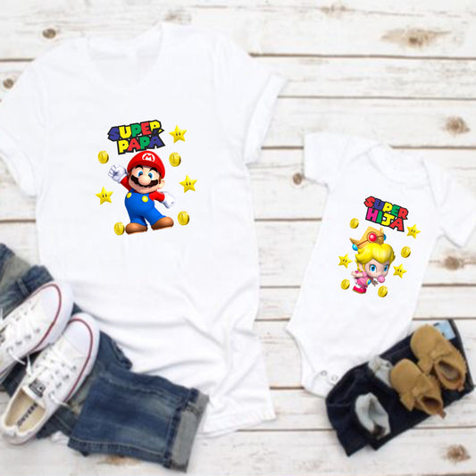 Camisetas papá e hija, super Mario Bross