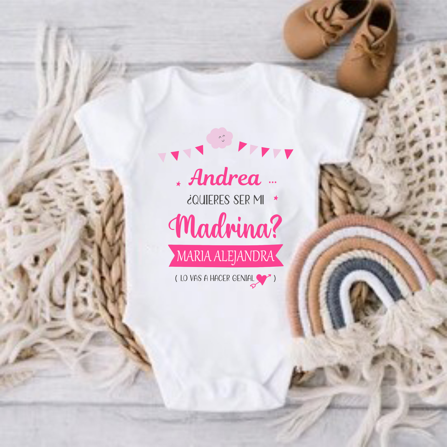 Body Mameluco quieres ser mi madrina personalizado