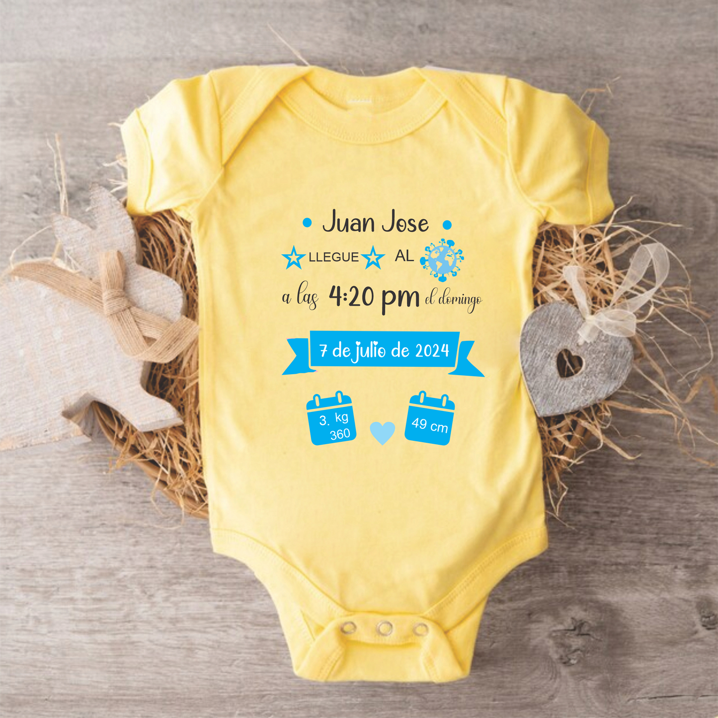 Body Mameluco bebe datos de nacimiento niño personalizado