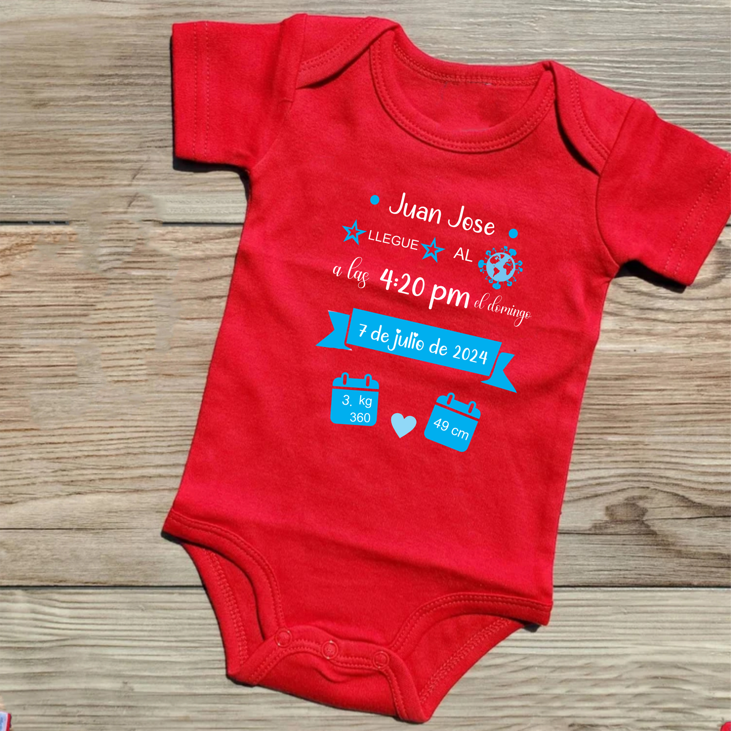 Body Mameluco bebe datos de nacimiento niño personalizado