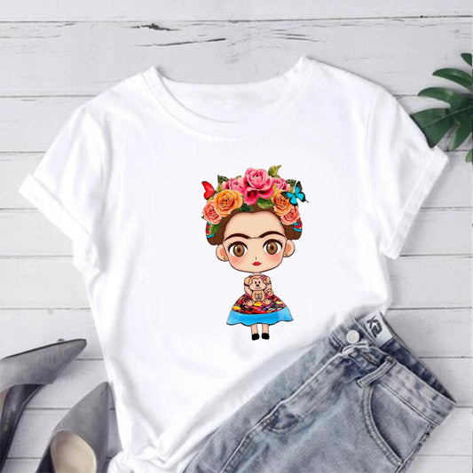 Camiseta Larga Mujer Frida Khalo Caricatura